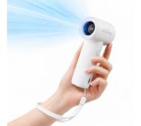 WHATOOK Ventilateur Portable à Main, Mini Ventilateur Portatif 5 Vitesses, Affichage LCD ventilateur de poche portable à piles, Format de Poche, Pour Intérieur Extérieur, Avec Lanière Blanc