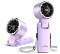 WHATOOK Ventilateur portable rechargeable USB, 5 vitesses, inclinaison 90°, mini ventilateur de bureau pliable LED pour la maison et le bureau