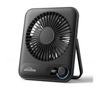 WHATOOK Ventilateur USB silencieux : régulateur en continu 1 à 100, batterie 5000 mAh, avec charge rapide et affichage LED, mini ventilateur compact portable pour bureau, maison, camping, voyage (noir