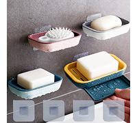 whatRUeed Porte-Savon avec Drain,4PCS Porte-Savon Gardez Le Savon au Sec, pour la Cuisine, la Salle de Bain et la Salle de Douche.3 Couleurs,Plateau À Savon Adhésif Mural -Pas De Clou Pas De Perçage