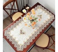WheatThrive Nappe rectangulaire en dentelle, napperon brodé européen, lavable en polyester, 70 x 130 cm, doré