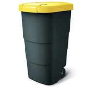 Prosperplast Poubelle à roulettes Wheeler 110 L – couvercle & roues, plastique, noir/jaune