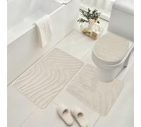 WhereHike Ensemble de 3 tapis de salle de bain lavables en machine, microfibre ultra douce et antidérapante - Motif paysage beige