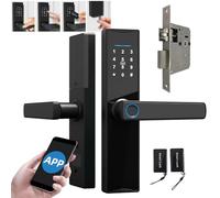 WhFKLca Serrure Connectée Tuya WiFi, avec Clavier Et Poignée, Lecteur D'empreintes Digitales, Verrou électronique, Déverrouillage par Application, Empreinte Digitale, Carte, Clé Ou Code