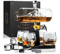 WHISISKEY Carafe Whisky - Carafe à Whisky - 1100ML - Coffret Cadeau Homme - Coffret Whisky Luxueux - Idee Noel - Decanter avec 4 Verre à Whisky, 4 Pierre a Whisky, Whiskey Accessories