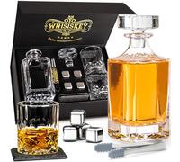 WHISISKEY Carafe Whisky - Carafe à Whisky - 700ML - Coffret Cadeau Homme - Coffret Whisky Luxueux - Idee Noel - Decanter avec 2 Verre à Whisky, 4 Pierre a Whisky, Whiskey Accessories