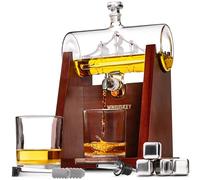 WHISISKEY Carafe Whisky - Verre à Whisky - Idee Cadeau Homme Anniversaire | Coffret Whisky Luxueux - Cadeau Papa - Decanter 1100ML avec 2 Verres, 4 Pierre a Whisky, Whiskey Accessories