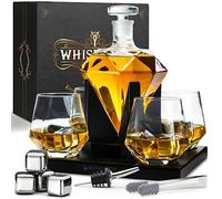 WHISISKEY Carafe Whisky - Verre à Whisky - Idee Cadeau Homme Anniversaire | Coffret Whisky Luxueux - Cadeau Papa - Decanter 1000ML avec 4 Verres, 4 Pierre a Whisky, Whiskey Accessories