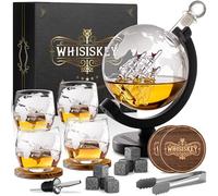 WHISISKEY Ensemble carafe à whisky - Coffret cadeau à whisky - Cadeaux pour hommes - Cadeau d'anniversaire pour homme - Carafe globe 900 ml - Boîte cadeau, 4 verres à whisky, 4 pierres à whisky