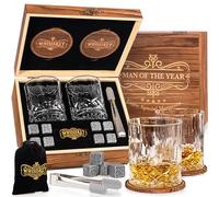 Whisiskey - Ensemble de verres à whisky - Coffret cadeau à whisky pour homme - Verres à whisky pour homme - Gobelets à rhum - Ensemble de 2 verres, 8 pierres à whisky, accessoires