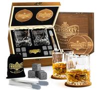 Whisiskey Set de Verre a Whisky - Coffret Cadeau Homme - Verre à Whisky & Rhum - 2 Verres à Whisky x 310ML, 8 Pierre a Whisky, 2 sous-Verres, Accessories