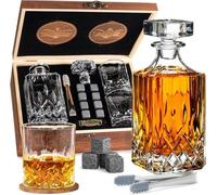 Whiskey Decanter Set 700ml Carafe classique avec 8 pierres à whiskey 2 verres (310ml) & accessoires supplémentaires Cadeau de luxe pour hommes
