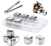 Whisky Glaçons Réutilisables Set 8PCS Glaçons en Acier Inoxydable Réutilisables, Glaçons Whisky Glacon Reutilisable Glaçons Carrés en Acier Inoxydable, Glaçons Congelés Alimentaire avec Pince et Boîte