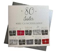 WHITE COTTON CARDS 80 Wishing You A Wonderful Birthday Sister Carte pour 80ème Anniversaire Faite à la Main