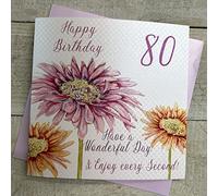 WHITE COTTON CARDS Âge 80 Carte d'anniversaire Faite à la Main en Forme de Fleur, Blanc
