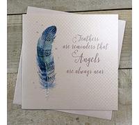 WHITE COTTON CARDS B164 Carte de condoléances faite à la main Motif plumes et anges