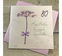 WHITE COTTON CARDS BD 46-80 "Motif Pissenlit Happy Birthday to a Lovely Géante - 80 cm-Carte pour 80ème Anniversaire Faite à la Main Blanc