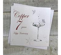 WHITE COTTON CARDS BD107 Carte de vœux Faite Main pour 7e Anniversaire de Mariage avec Motif Coupe en Verre, Blanc