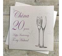 WHITE COTTON CARDS BD120-H Carte faite à la main pour 20e anniversaire de mariage Inscription To my Husband Flûtes à champagne