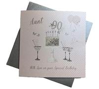 WHITE COTTON CARDS Carte d'anniversaire 90 ans pour tante avec flûtes à champagne roses roses SS42-A90,16 cm x 16 cm