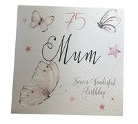 WHITE COTTON CARDS Carte d'anniversaire Faite Main Inscription 75 pour mère Mum Have a Wonderful Birthday Papillons Vintage 75E, Blanc