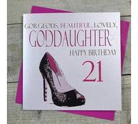 White Cotton Cards Carte d'anniversaire Inscription Happy Birthday Gorgeous, Belle, Lovely, Inscription Goddaughter 53,3 cm Néon Gamme Code N322-21 Carte d'anniversaire 21 Ans, Blanc