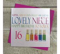 WHITE COTTON CARDS Carte d'anniversaire Super, Great, Amusant rempli Lovely Nièce Happy Birthday to You 40,6 cm Vernis à Ongles Fluo, pour Cartes 16ème Anniversaire Blanc