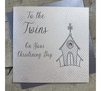 WHITE COTTON CARDS Carte de baptême « to The Twins on Your Christening Day », Argent, WB267, 16 cm x 16 cm