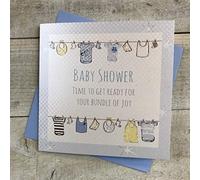 WHITE COTTON CARDS Carte Fait Main bébé Douche. Temps de Get Ready pour Votre Carte Bundle of Joy Linge Bébé, Bleu
