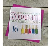 White Cotton Cards Carte fait main "Super, idéal, Fun rempli d'anniversaire Inscription Happy Birthday To You Lovely Inscription" goddaughter 40,6 cm Vernis à ongles fluo, pour Cartes 16ème anniversaire Blanc
