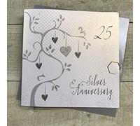 WHITE COTTON CARDS Carte pour Anniversaire de Mariage Faite Main pour 25e Anniversaire de Cartes, Argent