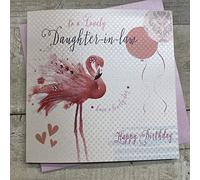 WHITE COTTON CARDS Flamingo's Rose «Happy Birthday to A Lovely Daughter-in-Law Cartes d'anniversaire Faite à la Main