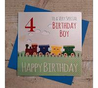 White Cotton Cards G81-10,2 cm train to a very special anniversaire Boy "carte de 4e anniversaire faite main