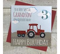 White Cotton Cards Ga3-gs "To a very special Grandson On Your Birthday 3 Happy Birthday" Fait à la main. 3ème carte d'anniversaire