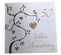 WHITE COTTON CARDS "Golden Wedding Anniversary Carte 50e Anniversaire Faite à la Main Blanc