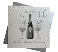 WHITE COTTON CARDS Grande Carte Anniversaire de Mariage Inscription Mum and Dad Diamant, Fait Main 60e Anniversaire