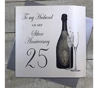 WHITE COTTON CARDS Grande Carte Bouteille de Champagne, Vert, to My Husband on Our Silver Anniversary 63,5 cm Carte de 25e Anniversaire Faite Main