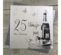 WHITE COTTON CARDS Grande Carte de vœux pour Noces d'argent 25e Anniversaire Faite à la Main Blanc