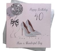 WHITE COTTON CARDS Grande Carte Faite à la Main 40 Happy Birthday Have A Wonderful Day Sac de Chaussures et Carte d'anniversaire 40 Ans, Blanc
