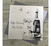 WHITE COTTON CARDS Grande Carte «Heureux Anniversaire de Mariage Faite Main Motif Mum and Dad Card Blanc