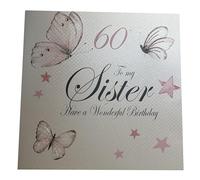 WHITE COTTON CARDS Large Vintage Butterflies, 60 to My Sister Have A Wonderful Handmade 60th Birthday Card, XPD30-60