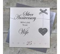 White Cotton Cards LLA25W Carte de 25e anniversaire de mariage en argent faite à la main Motif lignes d'amour 16 x 16 cm