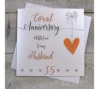 White Cotton Cards LLA35H Carte de mariage pour 35e anniversaire de mariage Corail Motif Love Lines