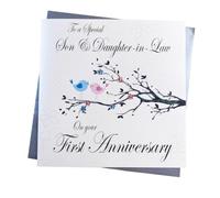 WHITE COTTON CARDS PD192 Carte d'anniversaire Faite à la Main pour Un Fils spécial et Belle-Fille sur Vos Premiers Oiseaux d'amour Blanc