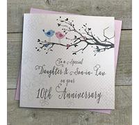 White Cotton Cards PD193-10 Carte pour 10e anniversaire de mariage Motif oiseaux et branche d'arbre