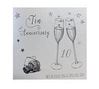 WHITE COTTON CARDS Tin Love on Your Special Day Carte de 10e Anniversaire Faite à la Main 10,16 cm x 16 cm