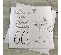 WHITE COTTON CARDS "to Mum and Dad on Your Diamond Anniversary Faite à la Main 60 Ans Carte d'anniversaire