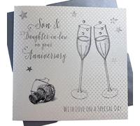 WHITE COTTON CARDS WB173 Son and Daughter-in-Law on Your Anniversary Motif Coupes de Champagne