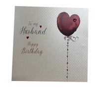WHITE COTTON CARDS WB194 Ballon d'anniversaire Motif Happy Birthday to My Husband Carte d'anniversaire Faite à la Main Blanc