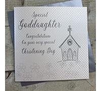 WHITE COTTON CARDS Wb46 C-God/D Argent Église, Jour de baptême Goddaughter Félicitations Carte de baptême Faite Main, Blanc
